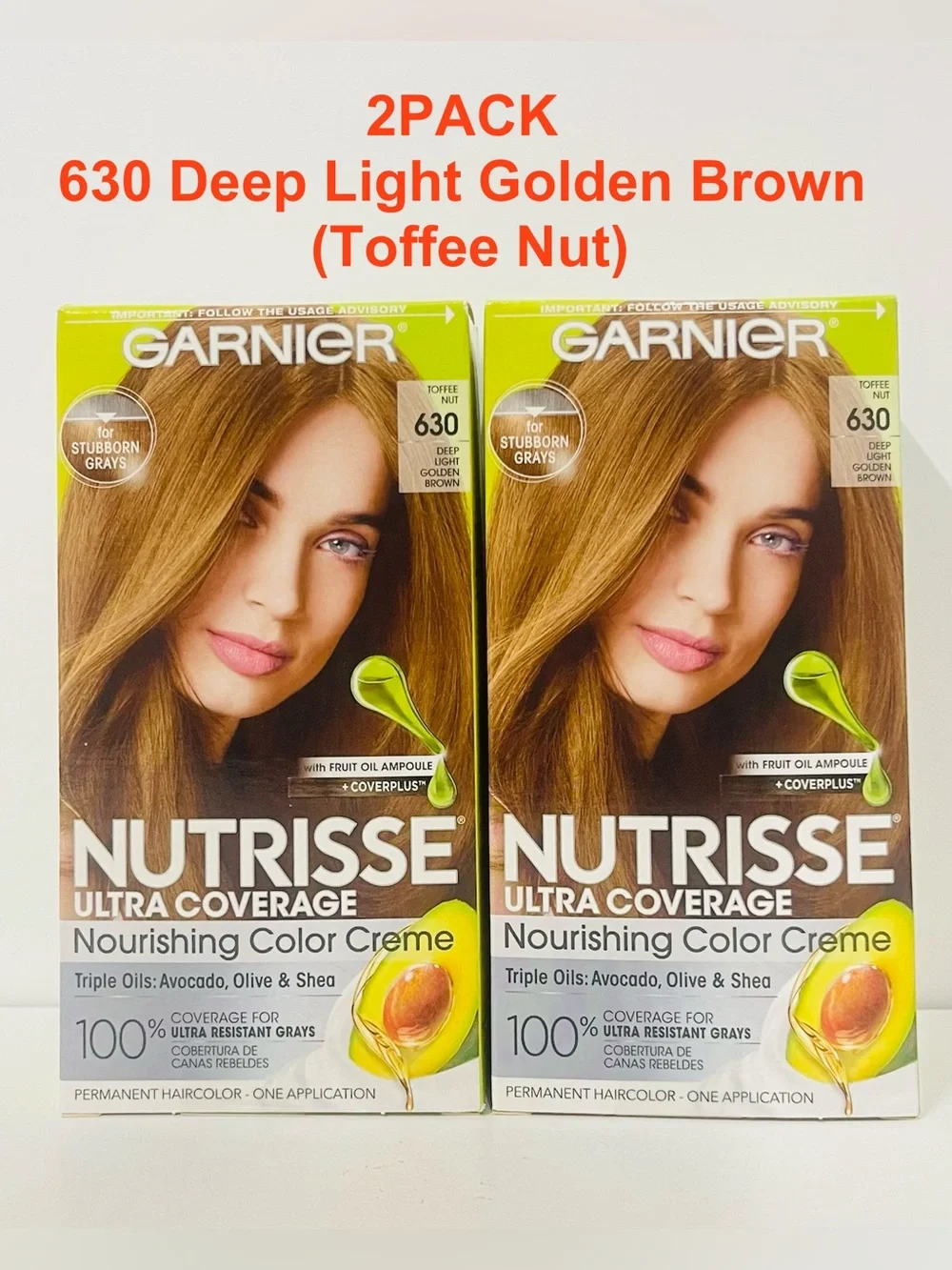 Garnier Nutrisse Hair Color 630 Deep Light Golden Brown Toffee Nourishing 2 PACK